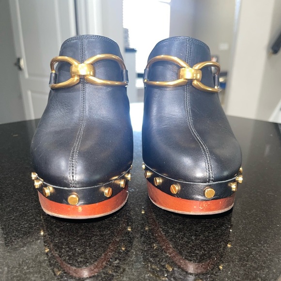 VERONICA BEARD Giles Clog in Black Leather Gold Stud Grommet Wooden Heel Sz 10 - Picture 8 of 14